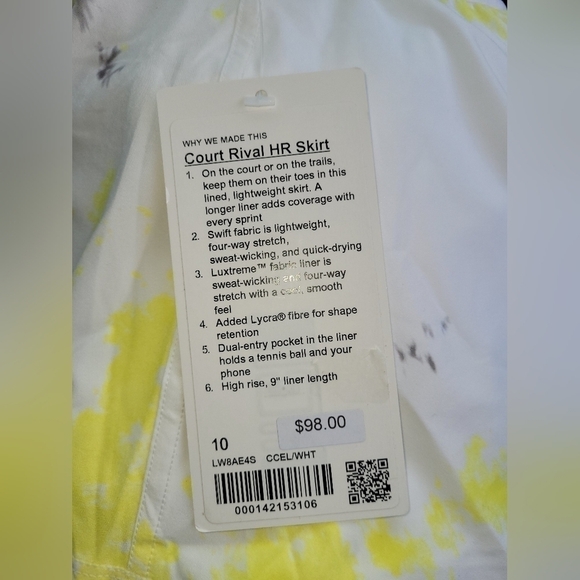 Lululemon Court Rival High-Rise Skirt Cross Court Wash Electric Lemon Wh… - Picture 13 of 15